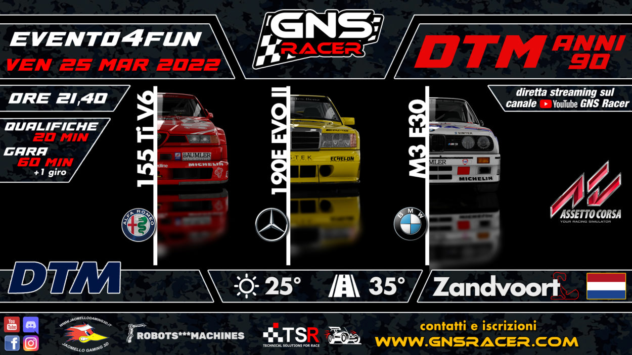 GNS Racer | Questa sera alle 21:40 la gara con le DTM anni '90 a Zandvoort