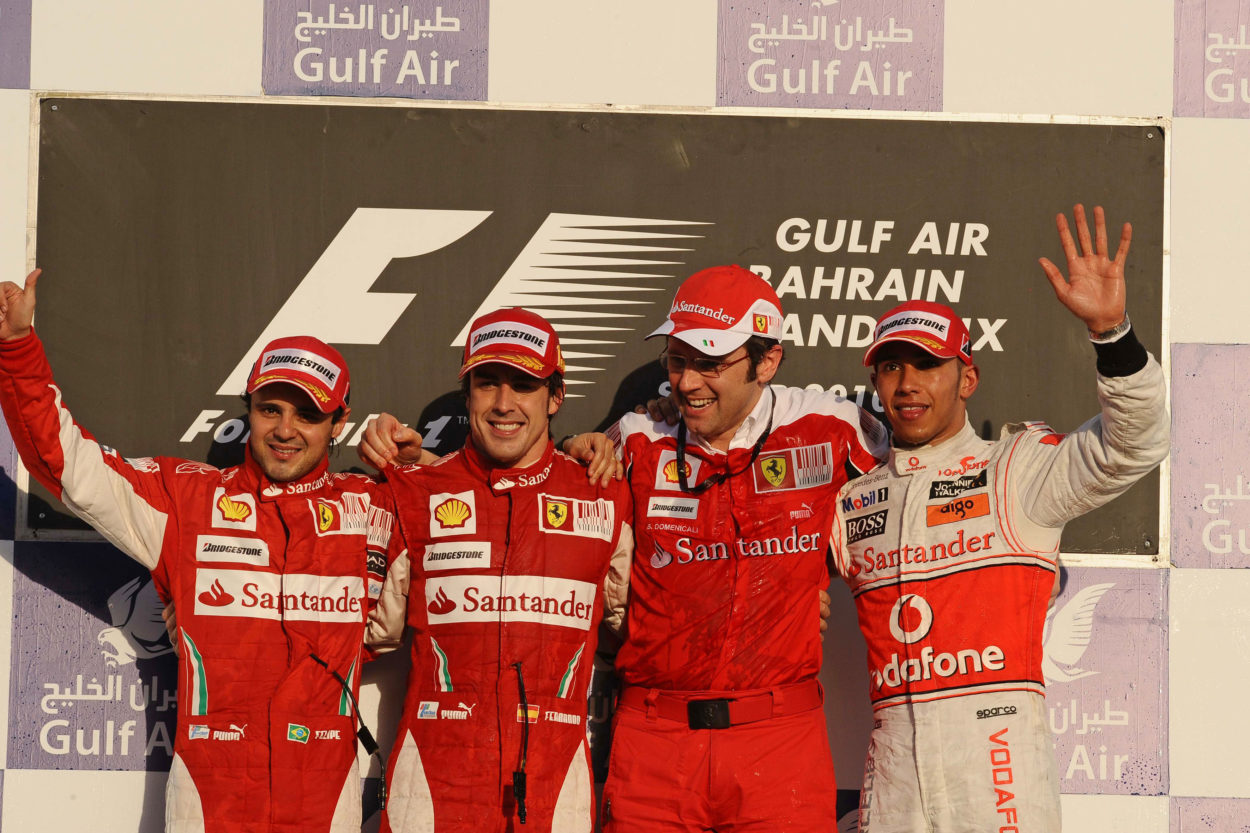 F1 Bahrain 2010 - Podio Ferrari Alonso Massa Hamilton