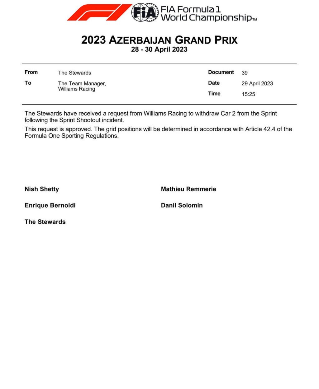 F1 | GP Azerbaijan 2023: Sargeant non correrà la Sprint dopo l'incidente nella Sprint Shootout