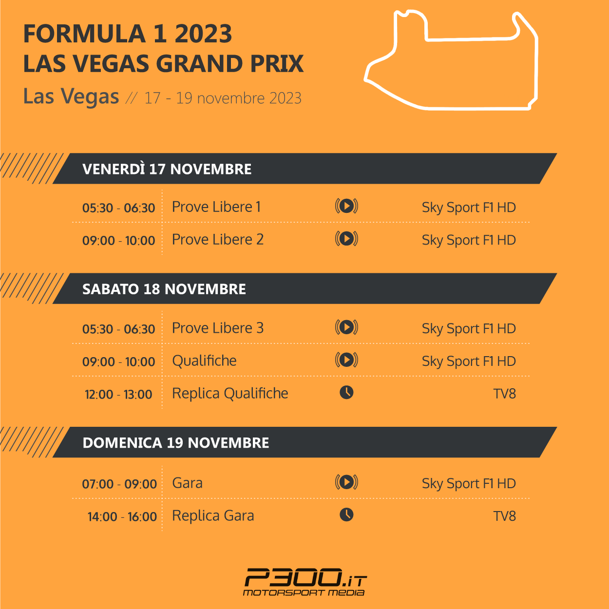 F1 GP Las Vegas 2023, gli orari TV. Si corre tra notte e mattina italiana